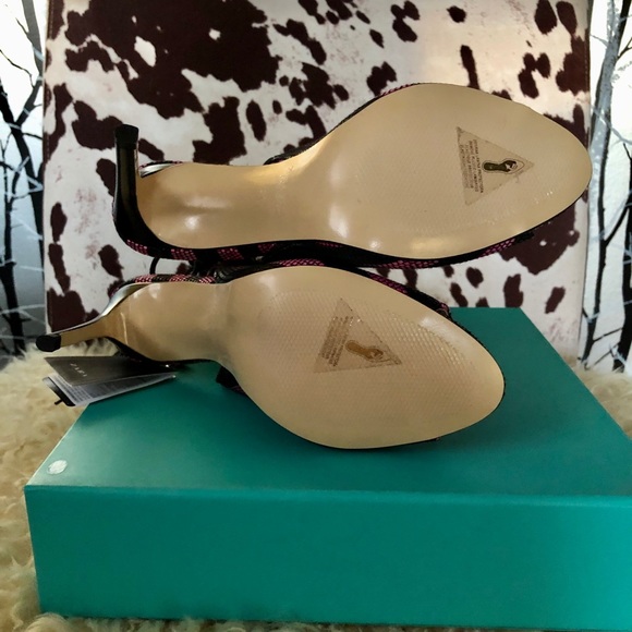 Zara Black / Pink Fuchsia woven mesh striped fringe slingback heel sandals NWT - Picture 8 of 13